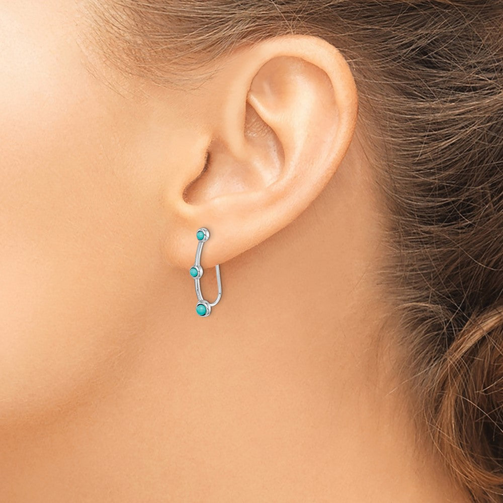 Rhodium-plated Sterling Silver Created Turquoise Ear Climber Earrings