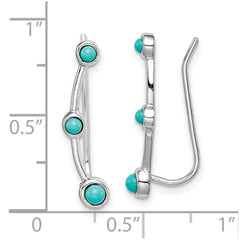 Rhodium-plated Sterling Silver Created Turquoise Ear Climber Earrings