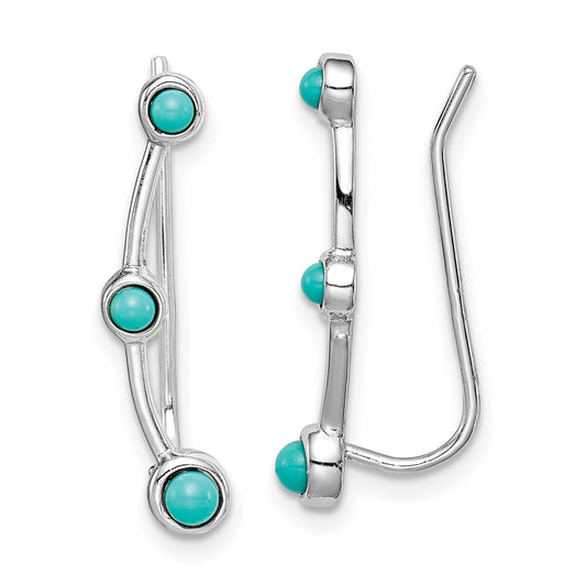 Rhodium-plated Sterling Silver Created Turquoise Ear Climber Earrings