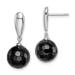 Rhodium-plated Sterling Silver Faceted 10mm Onyx Dangle Post Earrings