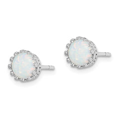 Rhodium-plated Sterling Silver 6mm Polished Created Opal Post Earrings