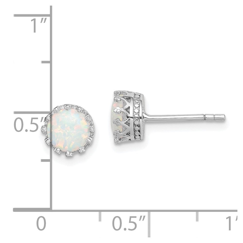 Rhodium-plated Sterling Silver 6mm Polished Created Opal Post Earrings