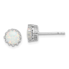 Rhodium-plated Sterling Silver 6mm Polished Created Opal Post Earrings