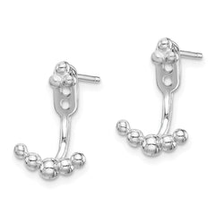 Rhodium-plated Silver Beaded Dangle Jackets with 3-Bead Earrings