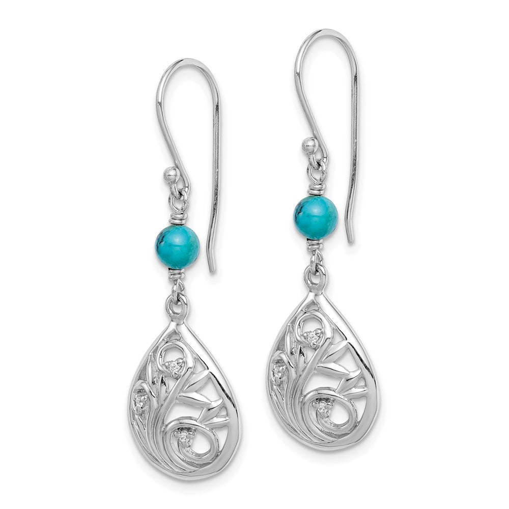 Rhodium-plated Sterling Silver Compressed Turquoise CZ Dangle Earrings