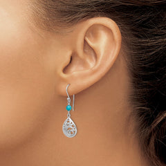 Rhodium-plated Sterling Silver Compressed Turquoise CZ Dangle Earrings