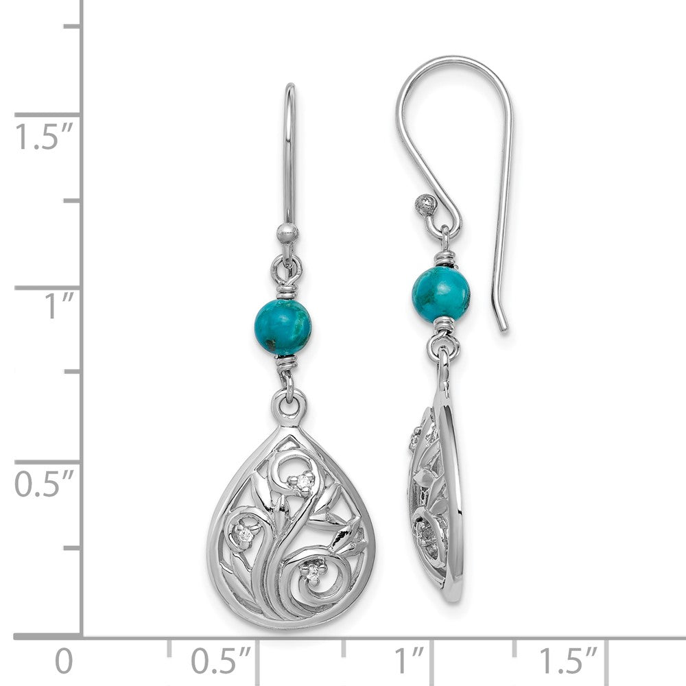 Rhodium-plated Sterling Silver Compressed Turquoise CZ Dangle Earrings