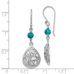 Rhodium-plated Sterling Silver Compressed Turquoise CZ Dangle Earrings