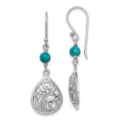 Rhodium-plated Sterling Silver Compressed Turquoise CZ Dangle Earrings