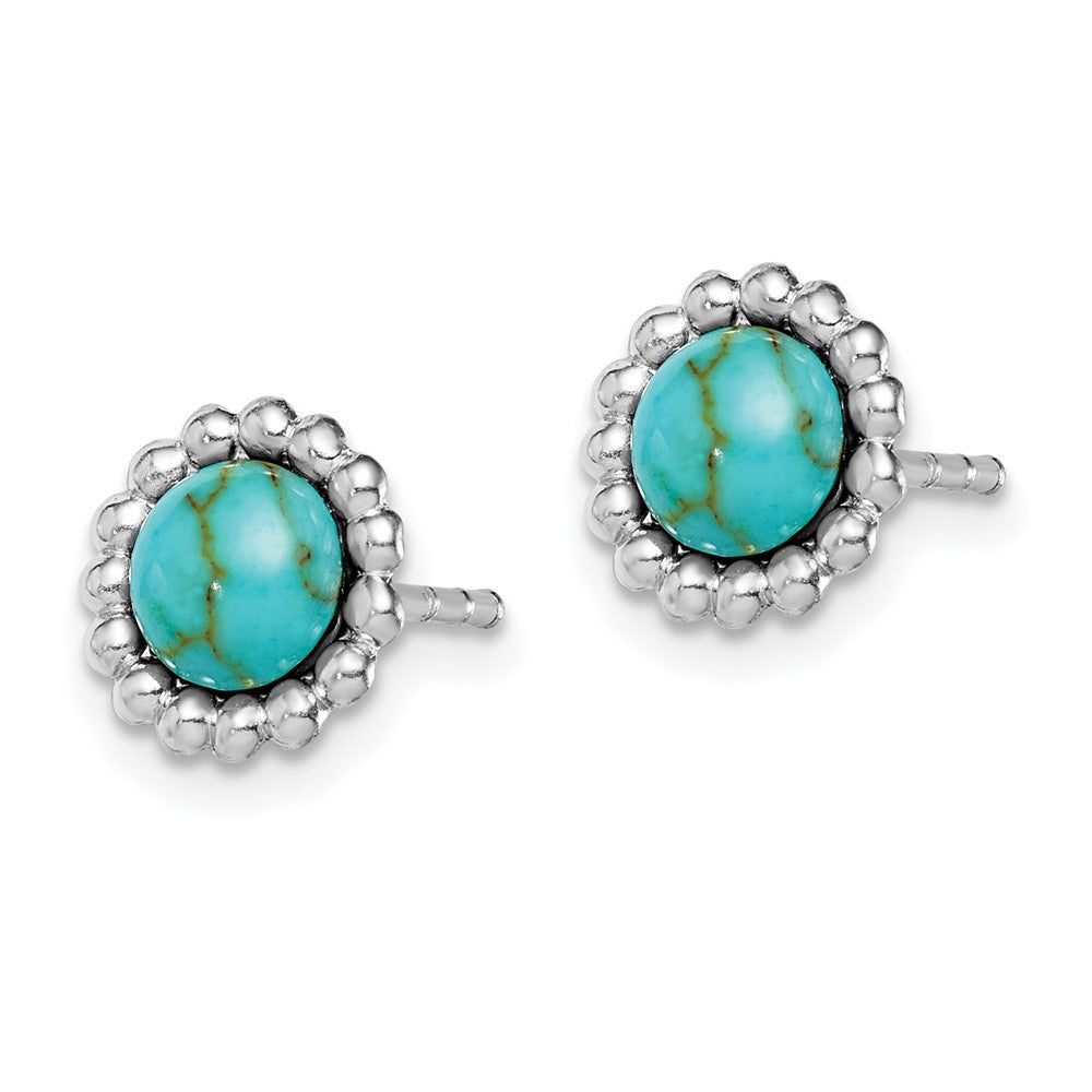 Rhodium-plated Sterling Silver Created Turquoise Post Earrings