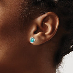 Rhodium-plated Sterling Silver Created Turquoise Post Earrings