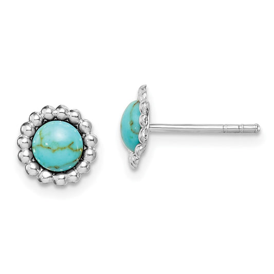 Rhodium-plated Sterling Silver Created Turquoise Post Earrings