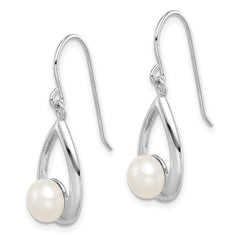 Rhodium-plated Sterling Silver 6-7mm White Button FWC Pearl Dangle Earrings