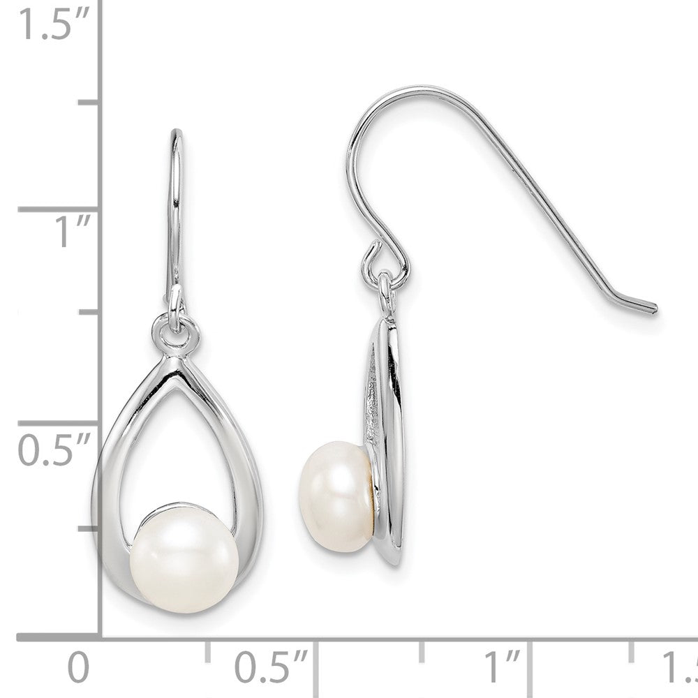 Rhodium-plated Sterling Silver 6-7mm White Button FWC Pearl Dangle Earrings