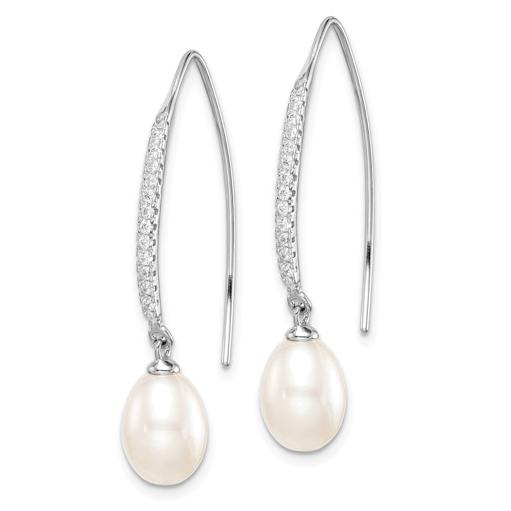 Rhodium-plated Sterling Silver 7-8mm Drop FWC Pearl CZ Threader Earrings