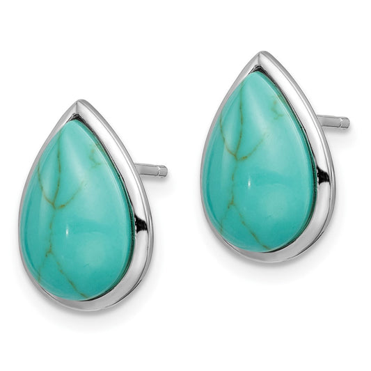 Rhodium-plated Sterling Silver Created Turquoise Teardrop Post Earrings