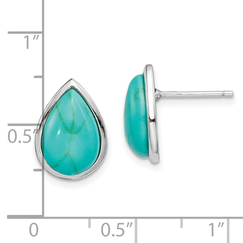 Rhodium-plated Sterling Silver Created Turquoise Teardrop Post Earrings