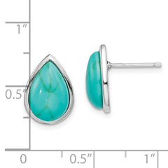 Rhodium-plated Sterling Silver Created Turquoise Teardrop Post Earrings