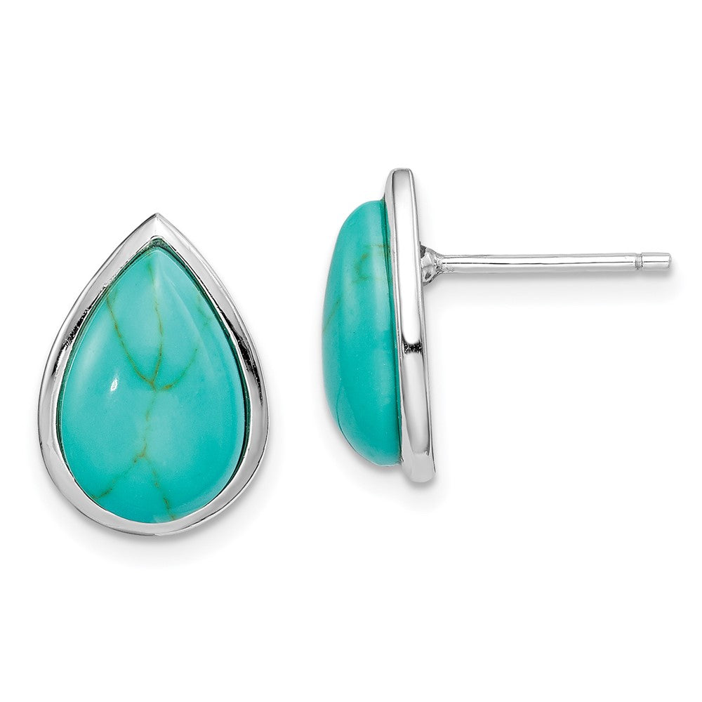 Rhodium-plated Sterling Silver Created Turquoise Teardrop Post Earrings