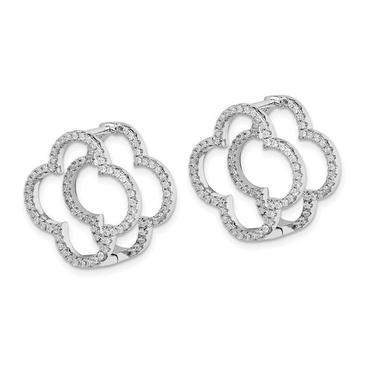 Rhodium-plated Sterling Silver CZ Quatrefoil Hinged In Out Earrings