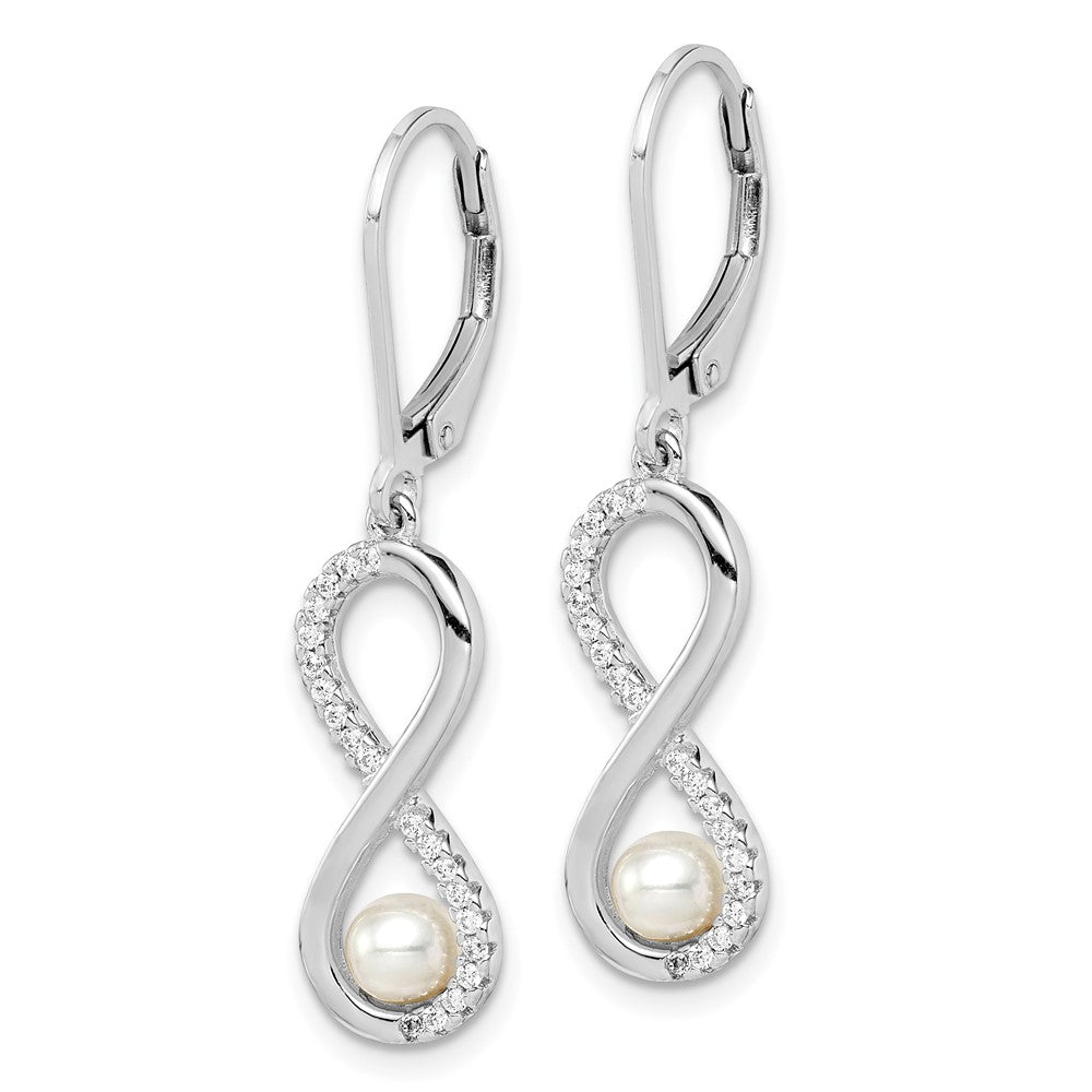 Rhodium-plated Sterling Silver 4-5mm White FWC Pearl CZ Infinity Earrings