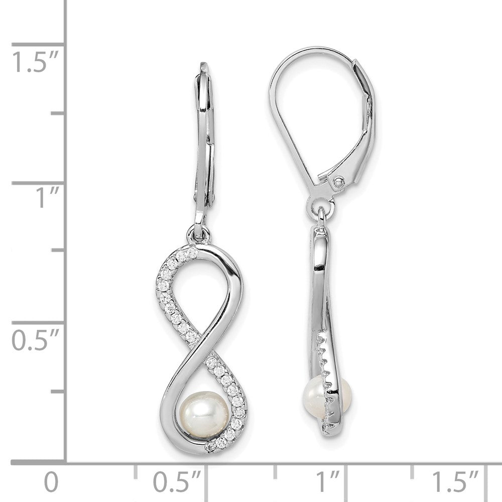 Rhodium-plated Sterling Silver 4-5mm White FWC Pearl CZ Infinity Earrings