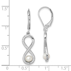 Rhodium-plated Sterling Silver 4-5mm White FWC Pearl CZ Infinity Earrings