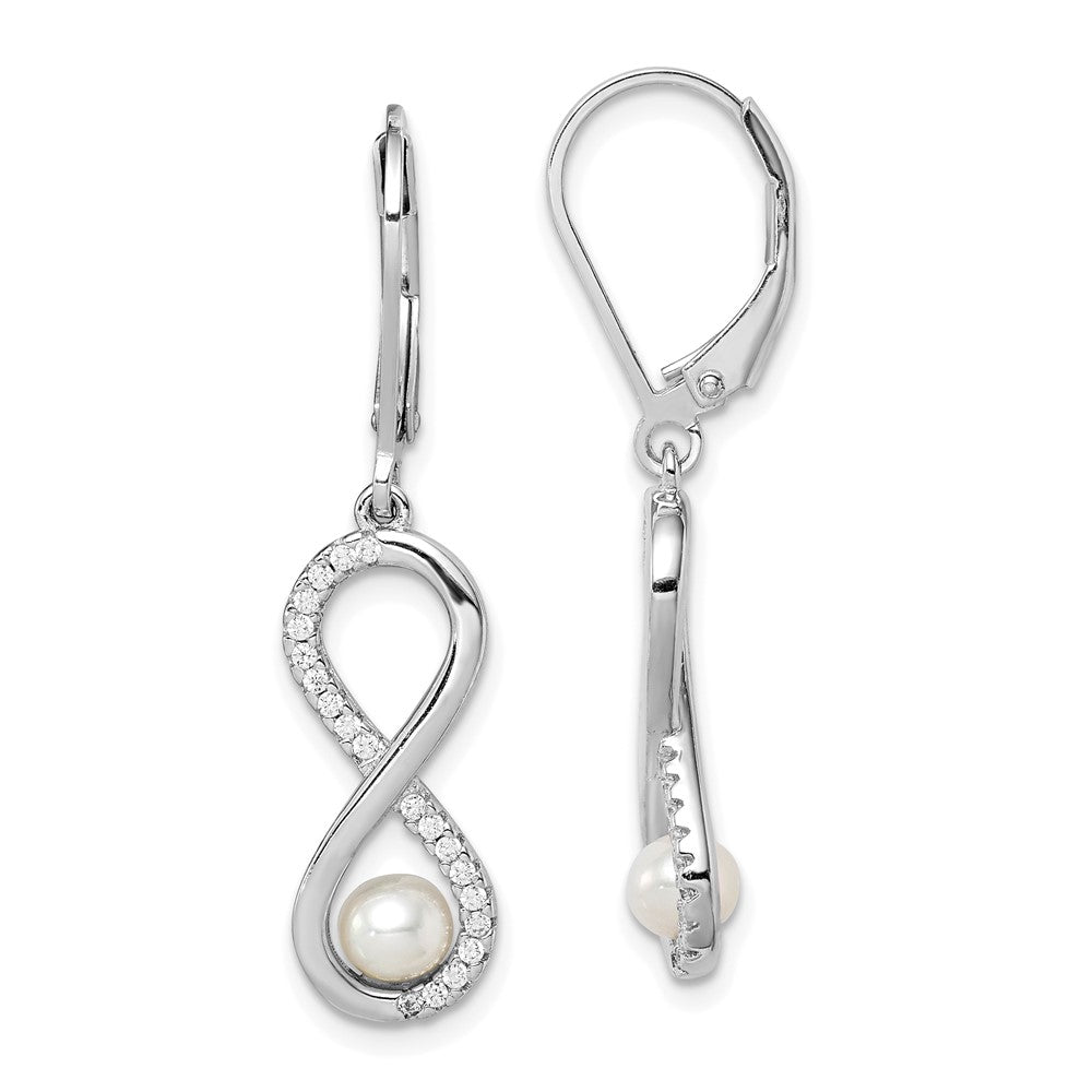 Rhodium-plated Sterling Silver 4-5mm White FWC Pearl CZ Infinity Earrings