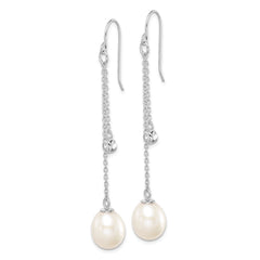 Rhodium-plated Sterling Silver 9-10mm Drop FWC Pearl CZ Dangle Earrings