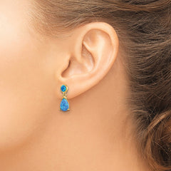 Yellow Gold-plated Sterling Silver Created Blue Opal Teardrop Post Dangle Earrings