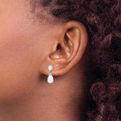 Rhodium-plated Sterling Silver Created Opal Teardrop Dangle Post Earrings