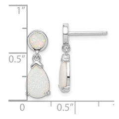 Rhodium-plated Sterling Silver Created Opal Teardrop Dangle Post Earrings