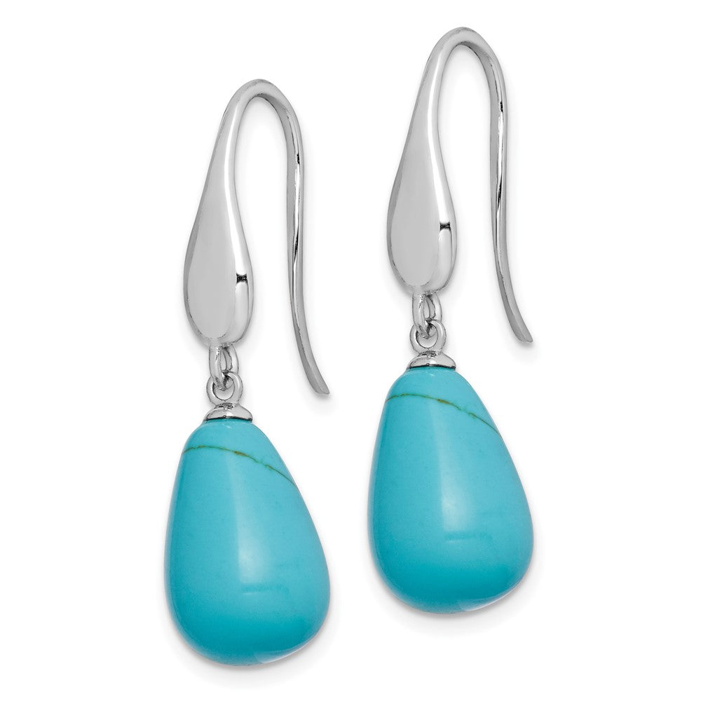 Rhodium-plated Sterling Silver Created Turquoise Teardrop Dangle Earrings