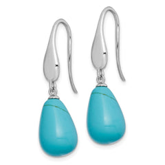 Rhodium-plated Sterling Silver Created Turquoise Teardrop Dangle Earrings