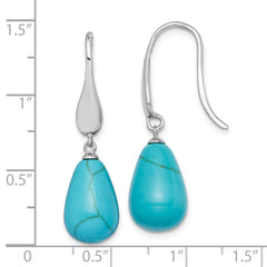 Rhodium-plated Sterling Silver Created Turquoise Teardrop Dangle Earrings