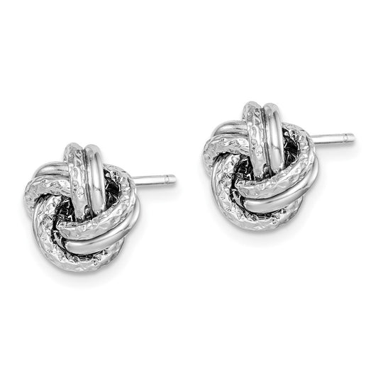 Rhodium-plated Silver Polished Textured Love Knot Post Earrings