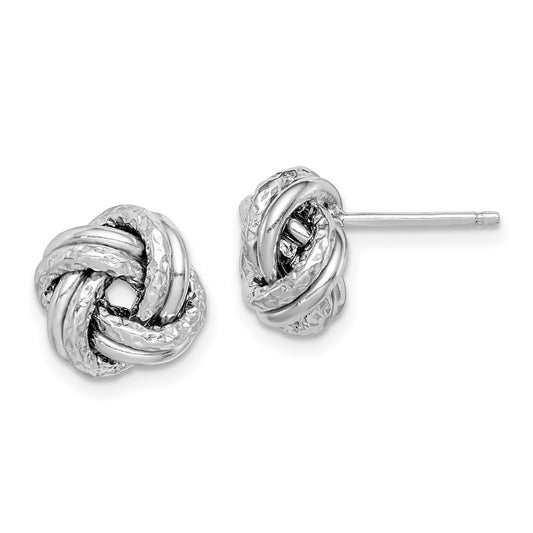 Rhodium-plated Silver Polished Textured Love Knot Post Earrings