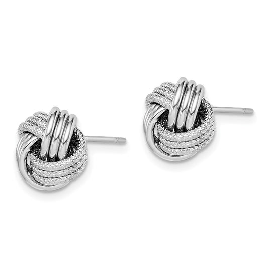 Rhodium-plated Sterling Silver Textured Love Knot Post Earrings