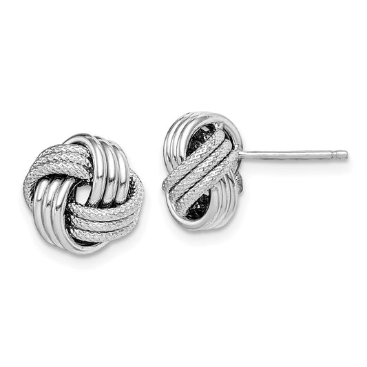 Rhodium-plated Sterling Silver Textured Love Knot Post Earrings