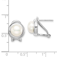 Rhodium-plated Sterling Silver 8-9mm Button FWC Pearl Omega Clip Earrings