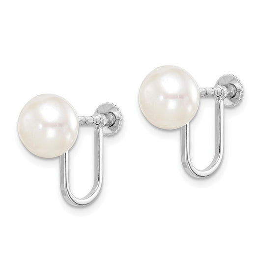 Rhodium-plated Sterling Silver 8-9mm Button FWC Pearl Non-pierced Earrings