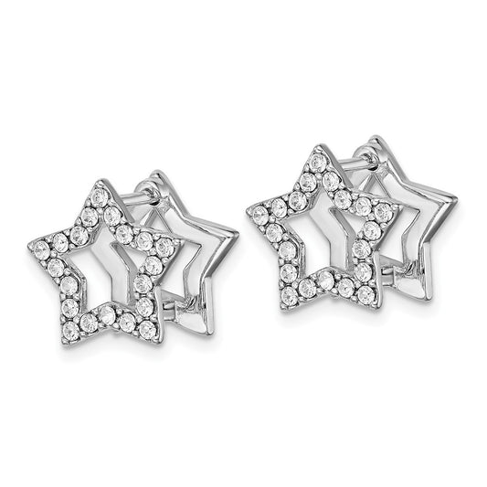 Rhodium-plated Sterling Silver Yellow Enamel Star Crystal Hinged Earrings