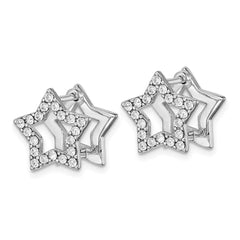Rhodium-plated Sterling Silver Yellow Enamel Star Crystal Hinged Earrings