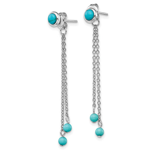 Rhodium-plated Silver Creat. Turquoise Chain Drop Front Back Earrings