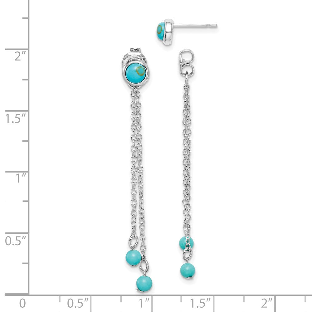 Rhodium-plated Silver Creat. Turquoise Chain Drop Front Back Earrings