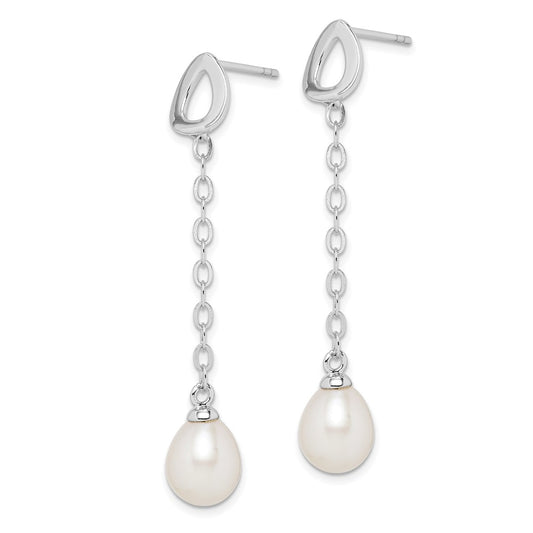 Rhodium-plated Sterling Silver 7-8mm White Rice FWC Pearl Earrings