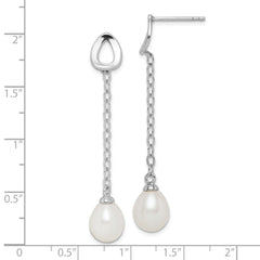 Rhodium-plated Sterling Silver 7-8mm White Rice FWC Pearl Earrings