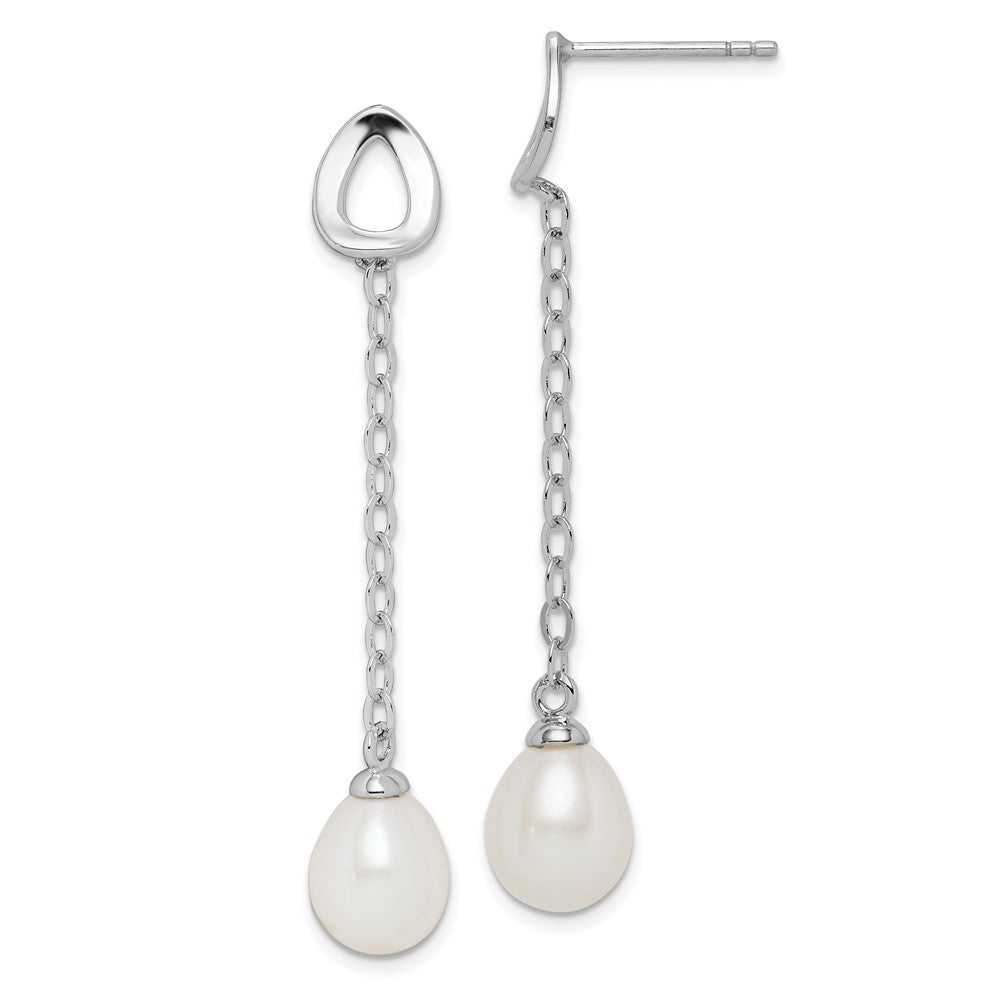 Rhodium-plated Sterling Silver 7-8mm White Rice FWC Pearl Earrings