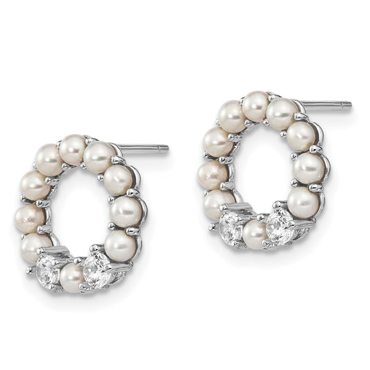 Rhodium-plated Sterling Silver 2-2.5mm Button FWC Pearl CZ Earrings