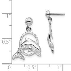 Sterling Silver Polished Dolphin in Hoop Dangle Post Earrings